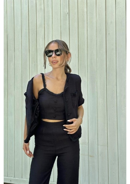 Ipeksi Siyah Askılı Büstiyer Ceket ve Pantolon Takım modelleri