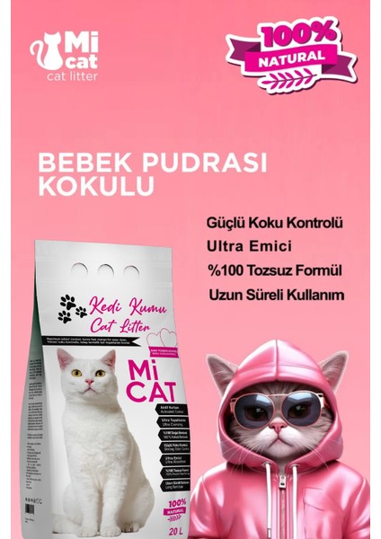 20 Litre Bebek Pudrası Kokulu Kedi Kumu Koku Hapseden Aktif Karbonlu Süper Topaklanan ve Tozsuz indirimleri