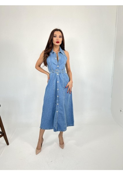 Ipeksi 6969 Kot Elbise-Mavi