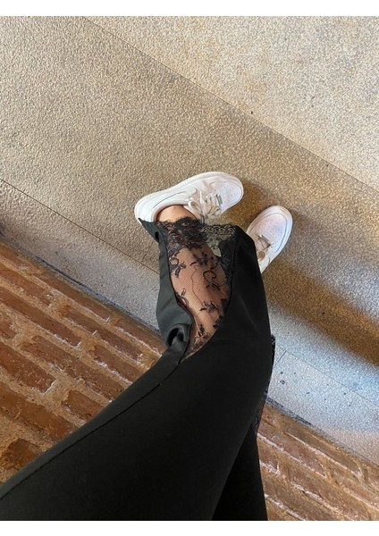 Ipeksi Kadın Dantel Eklemeli Ispanyol Paça Scuba Tayt Pantalon