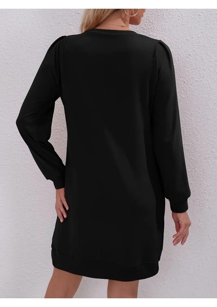 Ipeksi Kadın Uzun Kollu Bisiklet Yaka Iki Iplik Elbise