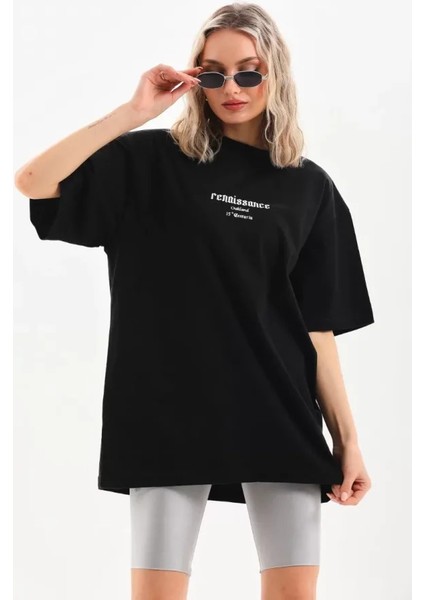 Ipeksi Unisex Baskılı Oversize T-Shirt - Siyah