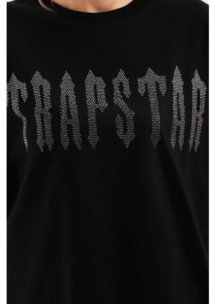 Ipeksi Unisex Taş Desenli Oversize T-Shirt - Siyah fiyatları