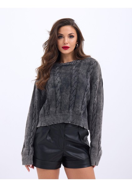 Ipeksi 43331 Triko Saç Örgü Kazak-Antrasit