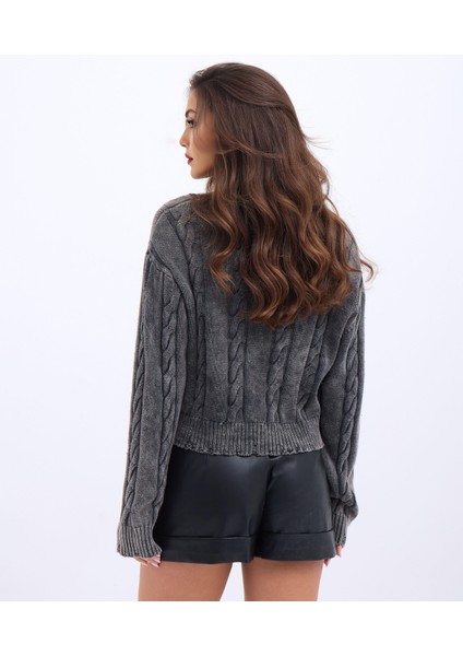 Ipeksi 43331 Triko Saç Örgü Kazak-Antrasit