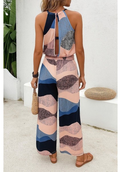 Ipeksi Kadın Omuzlardan Açık Boyundan Geçmeli Beli Lastikli Desenli Dalgıç Tulum fırsatları