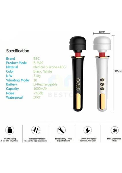 Body Wand Masaj Aleti – Sessiz Çalışan, Su Geçirmez, 10 Titreşimli Lüks Masaj Cihazı