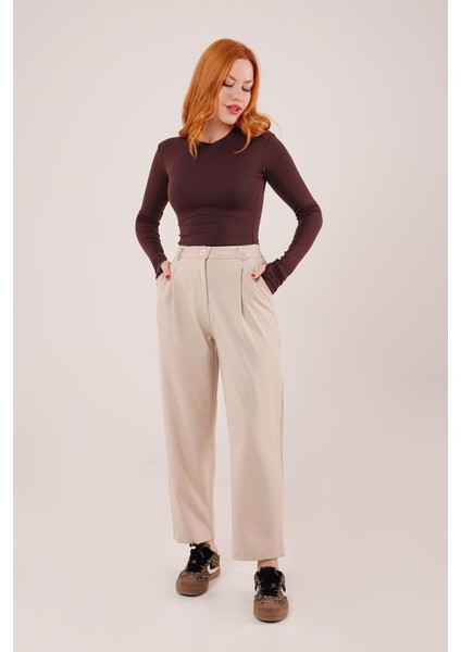 Ipeksi Kapama Cep Detaylı Krem Pantolon