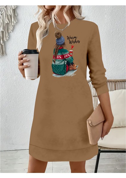 Ipeksi Kadın Uzun Kollu Bisiklet Yaka Desenli Viskon Iki Iplik Elbise fiyatları