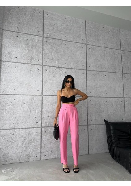 Ipeksi Pantolon Kapalı Cep 3 Düğme Detaylı - Pembe