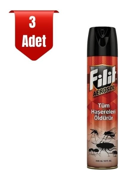 Aerosol Hamamböceği ve Karasineklere Karşı Etkili Çözüm 300 ml x 3 Adet