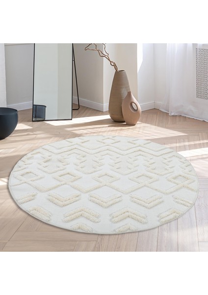 Madu Yumuşak Peluş Post Shaggy Yuvarlak Krem Halı – Çocuk Odası, Oturma Odası, Salon, Mutfak ve Antre Halısı 1184O_RO66