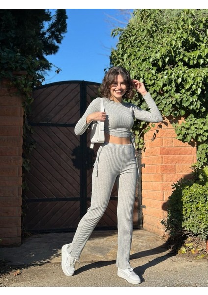 Ipeksi Kadın Yandan Bağlamalı Geniş Paçalı Fitil Kaşkorse Ikili Takım indirimleri