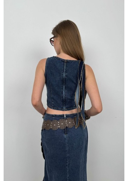 Ipeksi Fırfır Detay Denim Bluz