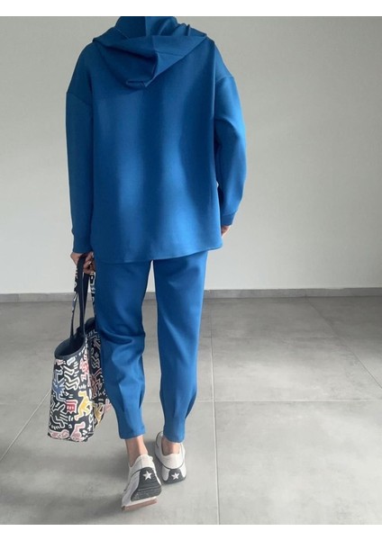 Ipeksi Kadın Uzun Kol V Yaka Kapüşon Detay Sweat ve Yüksel Bel Eşofman Ikili Takım fırsatları
