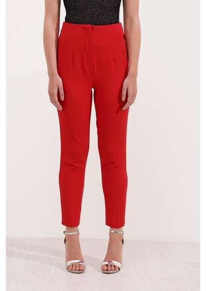 Ipeksi Kırmızı Yüksek Bel Kumaş Pantolon 6650