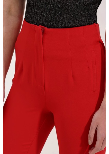 Ipeksi Kırmızı Yüksek Bel Kumaş Pantolon 6650 modelleri
