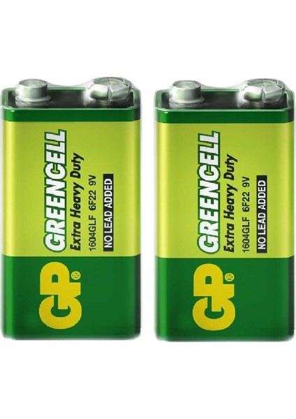 (2 Adet) 9 Volt Gp Greencell Pil GP1604G Çift Başlı Extra Güçlü, Yeni