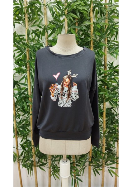 Ipeksi Kadın Yılbaşı Özel Uzun Kollu Bisiklet Yaka Desenli Viskon Iki Iplik Bluz fırsatları