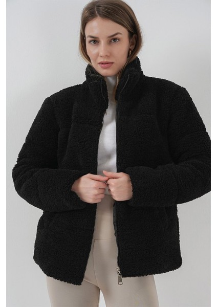 Ipeksi 5178 Astarlı Peluş Mont - Siyah