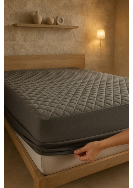 Yatak Alezi Pamuklu Kapitone Fitted Full Kenar Yatak Koruyucu Gri fiyatları