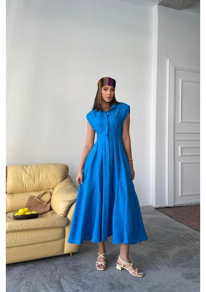 Ipeksi Jakarlı Keten Elbise Önden Yırtmaçlı Cepli - Saks fiyatları