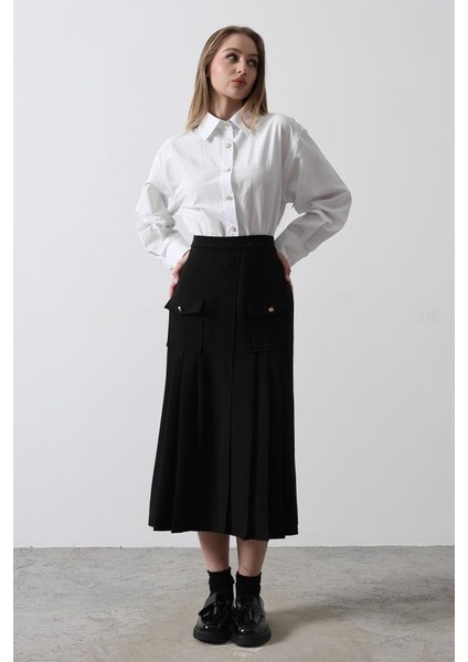 Ipeksi Pileli Kontrast Gömlek Elbise - Beyaz