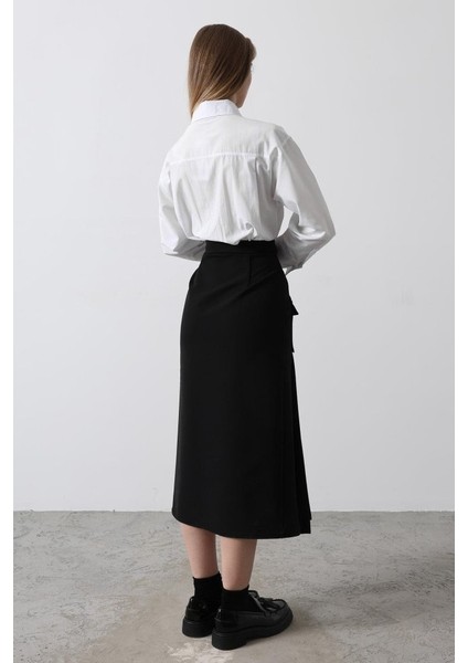 Ipeksi Pileli Kontrast Gömlek Elbise - Beyaz