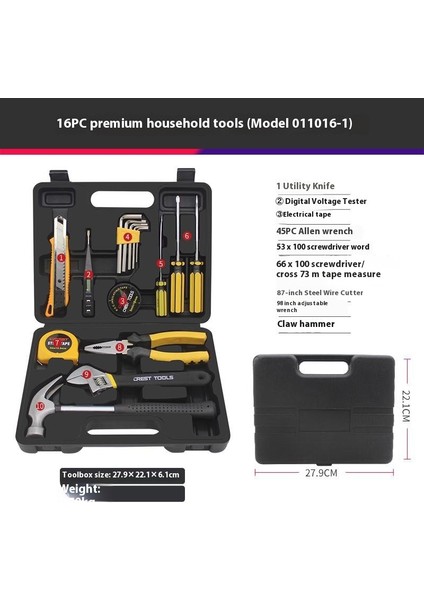 Ruide 16 Parçalı Ev Tipi Üniversal Alet Kiti (Taşınabilir) (Yurt Dışından) fiyatları