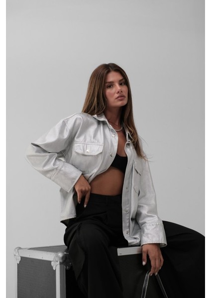 Ipeksi Metalik Denim Ceket