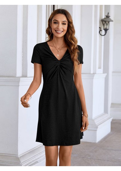 Ipeksi Kadın Kısa Kollu Yaka Detay Viskon Elbise fiyatları