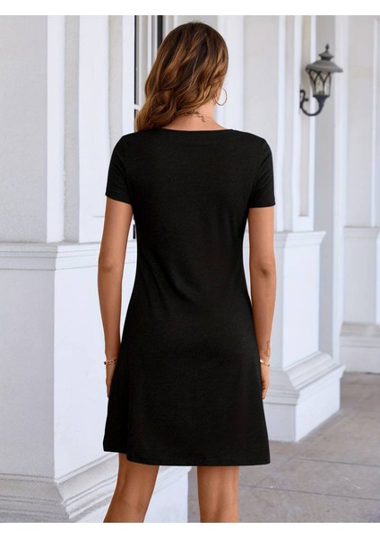 Ipeksi Kadın Kısa Kollu Yaka Detay Viskon Elbise modelleri