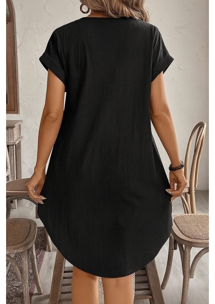 Ipeksi Kadın Kısa Kollu Önden Düğmeli Ithal Keten Elbise fırsatları