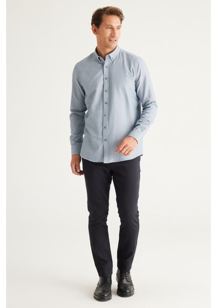Erkek Gri Düğmeli Yaka Kolay Ütülenebilir Pamuklu Slim Fit Dar Kesim Oxford Gömlek modelleri