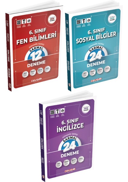 6, Sınıf Sarmal Deneme Fen Bilimleri-Sosyal Bilgiler-Ingilizce 3 Lü Set
