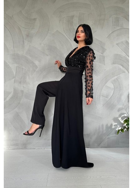 Ipeksi Siyah Kolları Tül Etekli Tulum modelleri