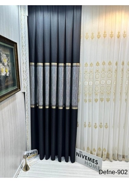 Nivemeshome Defne Siyah FT614166 V-902 1/3 Sık Pileli Fon Perde Apm