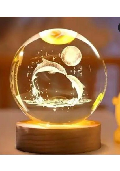 Ahşap Altlıklı Işıklı Cam Küre Güneş Sistemi Temalı, Işıklı Güneş Sistemi Küre, Dekoratif Aydınlatma