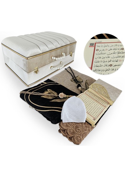 Çeyizlik Çiftler Için Kadife Kaplı Sandıklı Namaz Seti - Beyaz modelleri