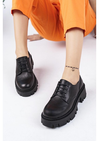 Hakiki Deri Kadın Tırtıklı Platform Taban Loafer Ayakkabı TRC50-4004 modelleri