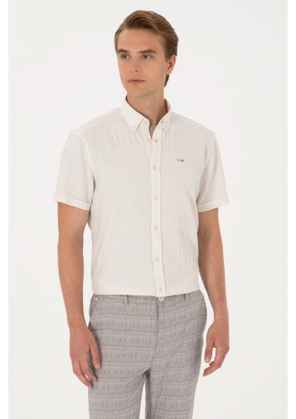 Erkek Krem Gömlek Kısa Kollu 50306328-VR071