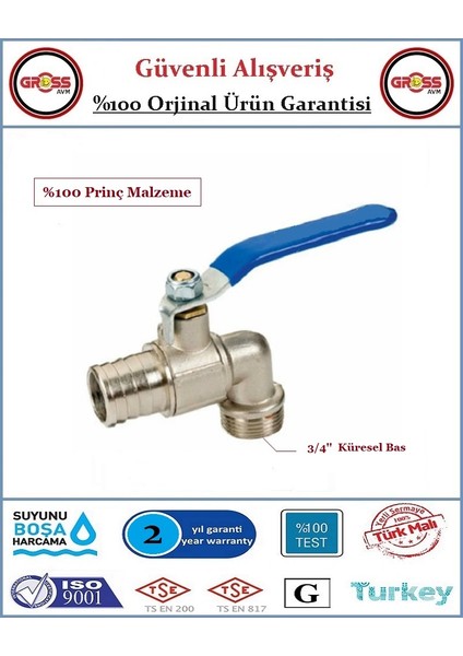 Küresel Bas Vana 3/4'' - %100 Prinç - Orjinal Ürün fiyatları
