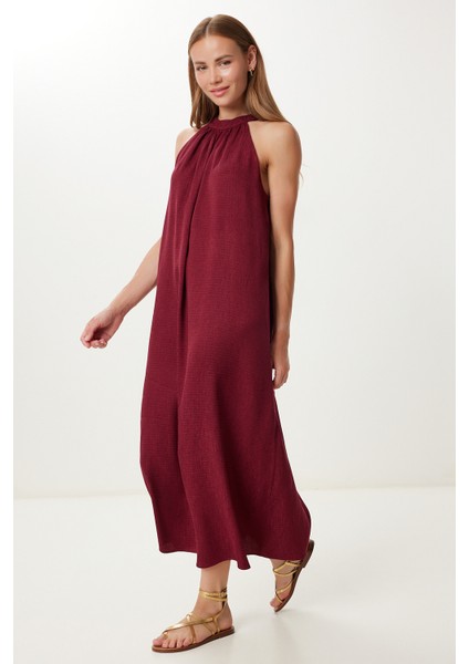 Halter Yaka Yazlık Uzun Elbise LFG0011 Bordo fiyatları
