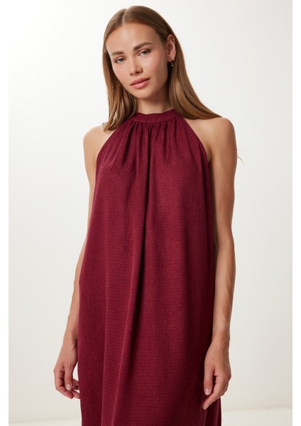 Halter Yaka Yazlık Uzun Elbise LFG0011 Bordo fırsatları