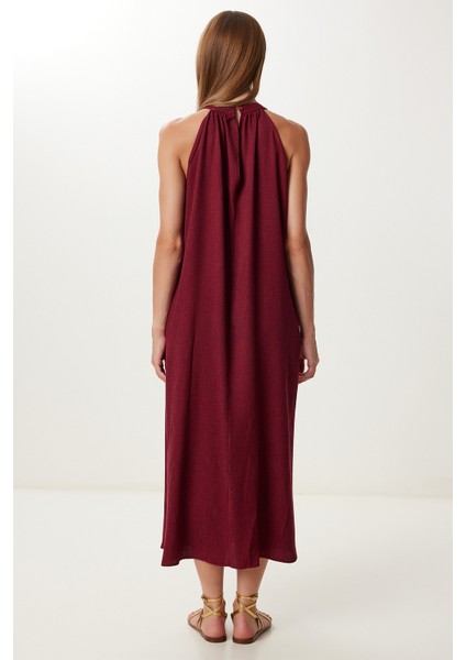 Halter Yaka Yazlık Uzun Elbise LFG0011 Bordo indirimleri