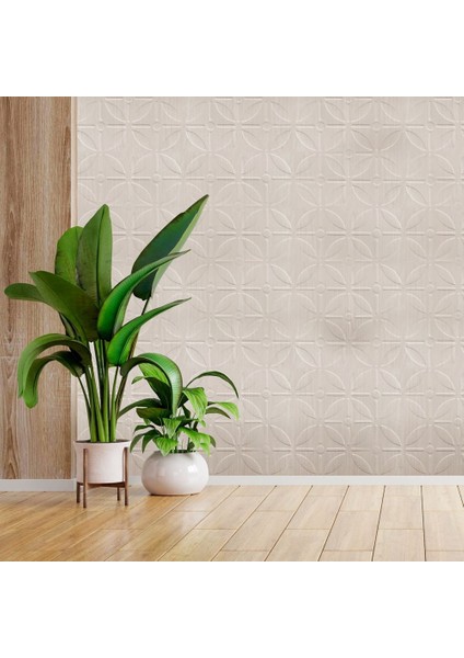 3 Boyutlu Duvar Paneli Kabartmalı Geometrik Yuvarlak Desen Pvc 41X41 Cm/ 6 Adet /1 M² Beyaz Huş