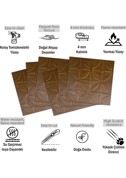 3 Boyutlu Duvar Paneli Kabartmalı Geometrik Yuvarlak Desen Pvc 41X41 Cm/ 6 Adet /1 M² Altın Meşe fiyatları