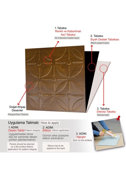 3 Boyutlu Duvar Paneli Kabartmalı Geometrik Yuvarlak Desen Pvc 41X41 Cm/ 6 Adet /1 M² Altın Meşe modelleri