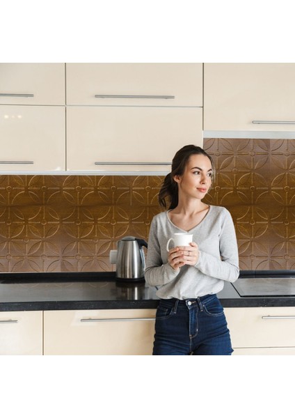 3 Boyutlu Duvar Paneli Kabartmalı Geometrik Yuvarlak Desen Pvc 41X41 Cm/ 6 Adet /1 M² Altın Meşe indirimleri