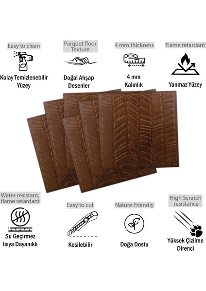 3 Boyutlu Duvar Paneli Kabartmalı Kılçık Desen Pvc 41X41 Cm/ 6 Adet /1 M² Altın Meşe fiyatları